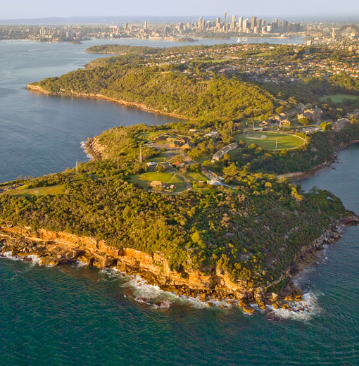 Aerial image of Middle Head / Gubbuh Gubbuh in Headland Park.